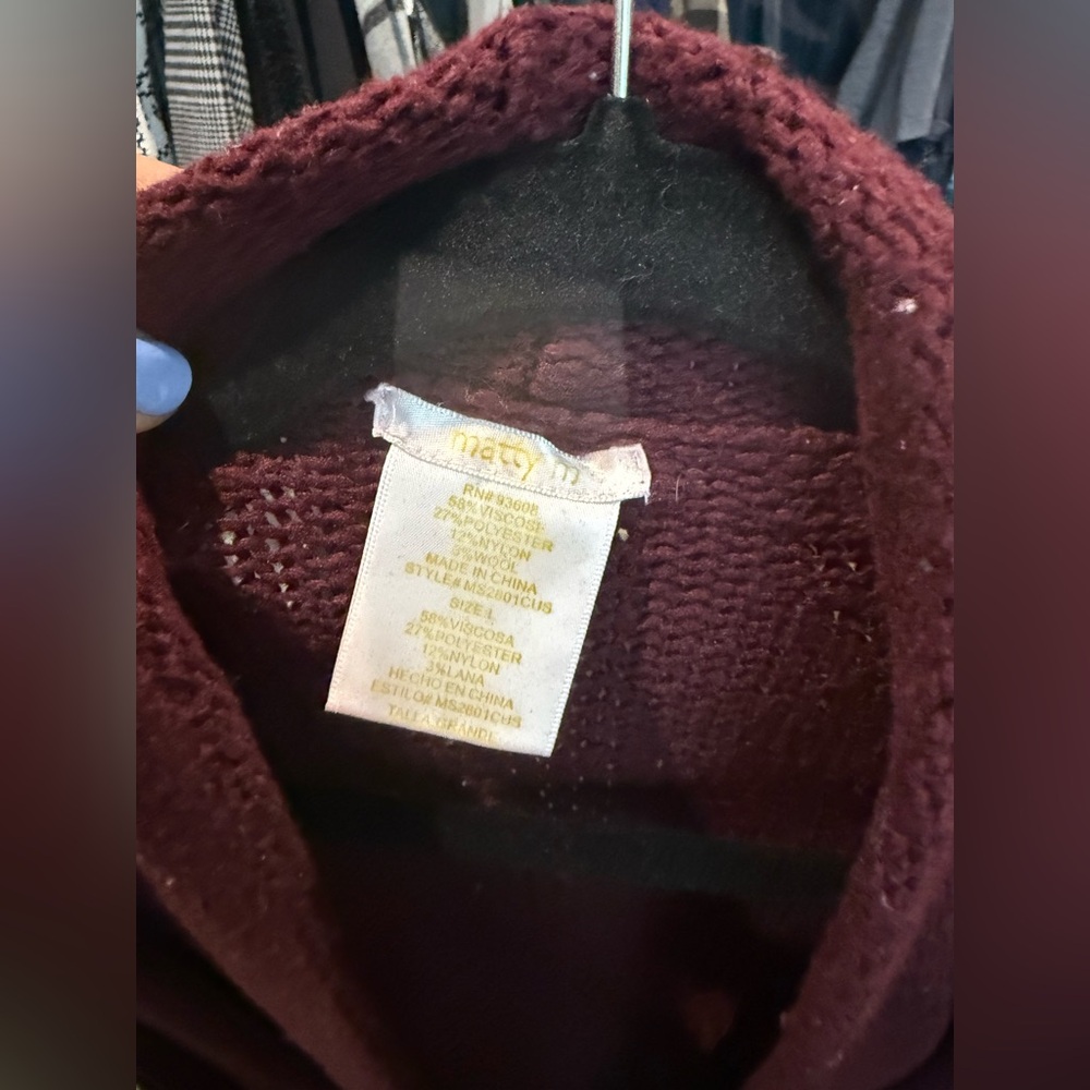 Burgundy Knit Sweater by Mattys. Has lint on it. Non smoking/ non animal home.
